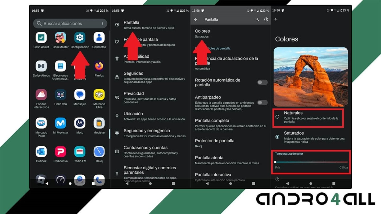 Configurar colores de la pantalla movil Android