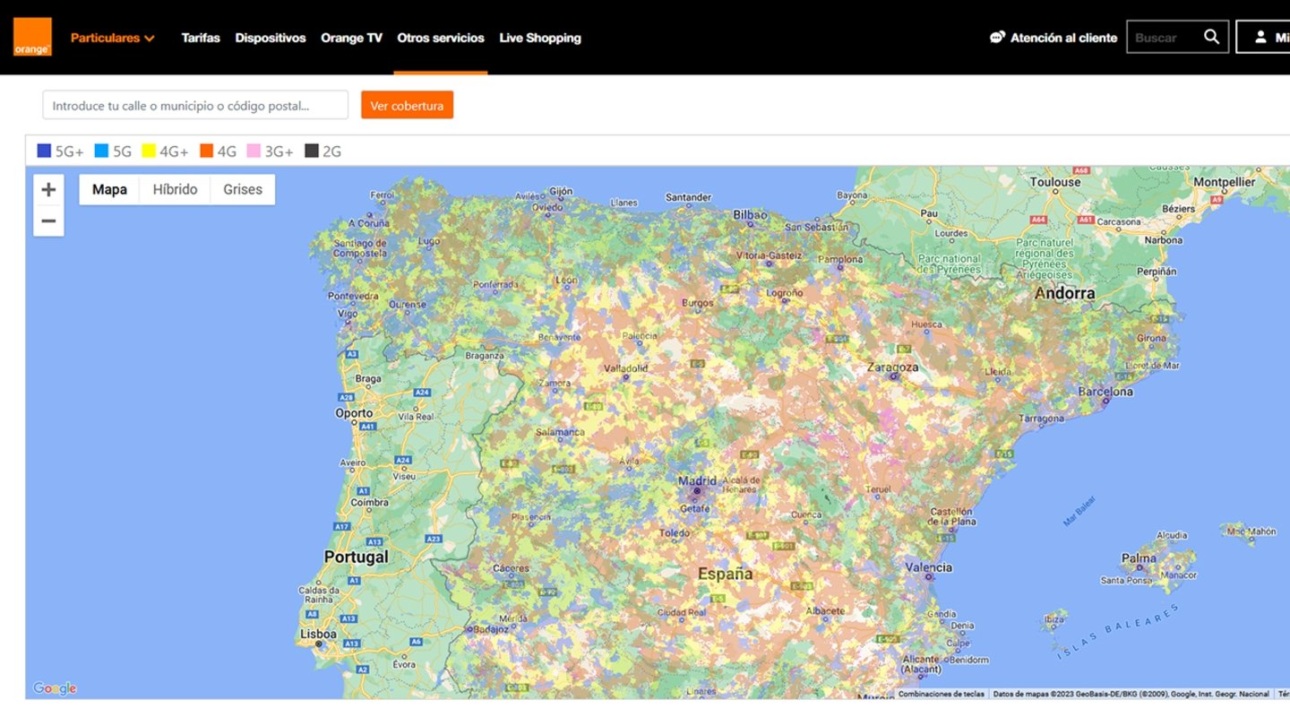 Mapa de cobertura de Orange