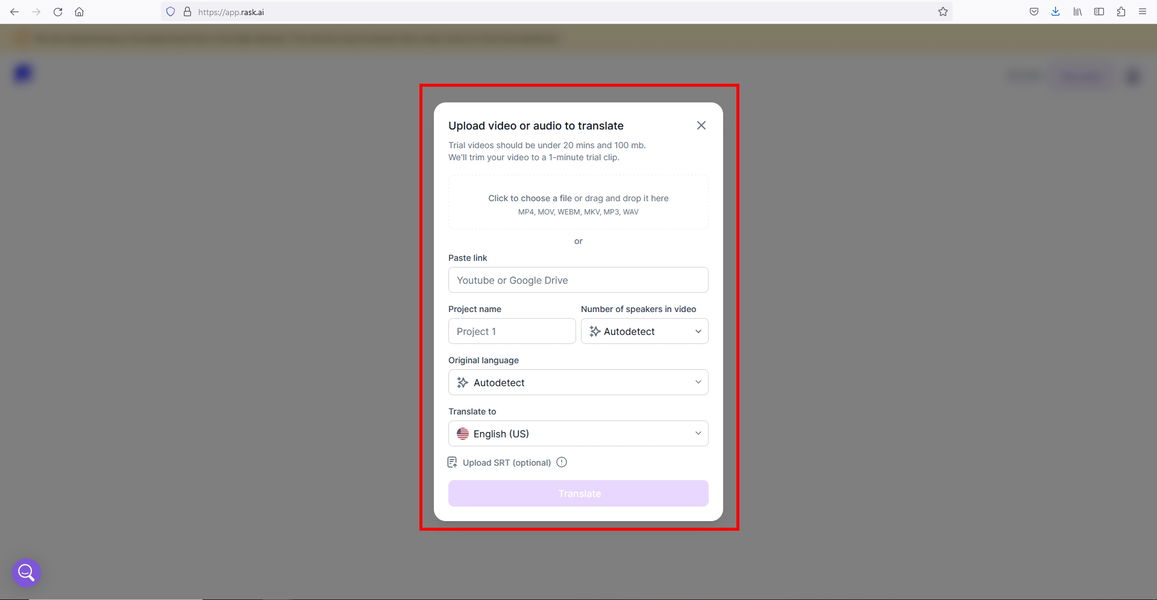 Traducir vídeos por IA mediante RASK AI