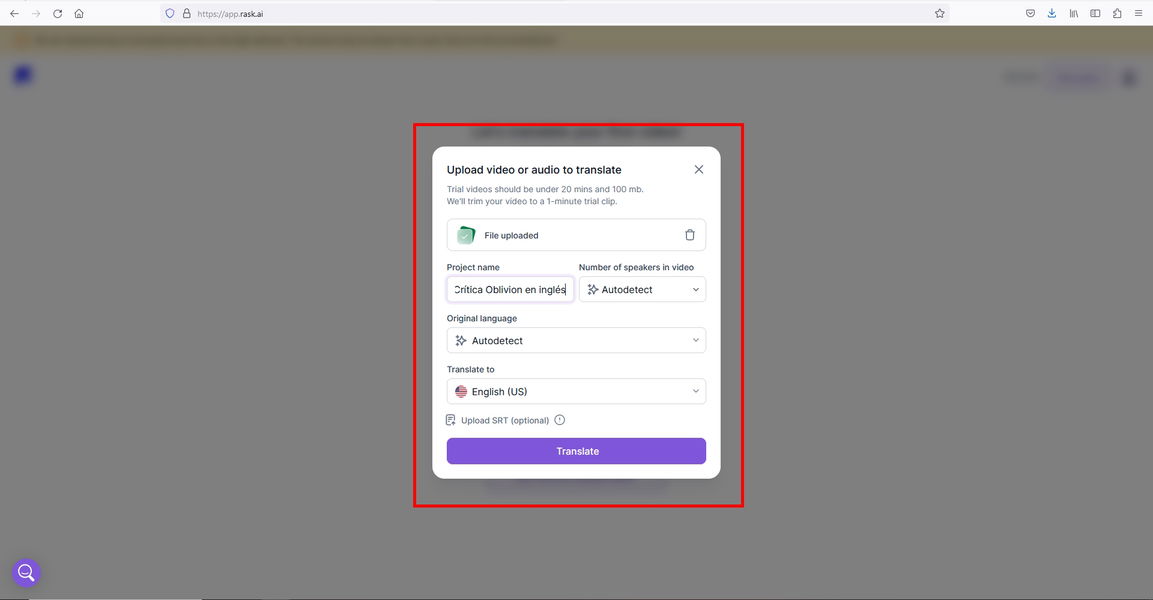 Traducir vídeos por IA mediante RASK AI