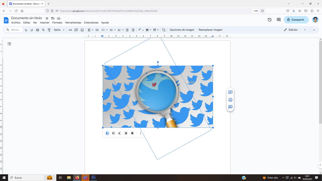 Explicación de cómo rotar o girar una imagen en Google Docs