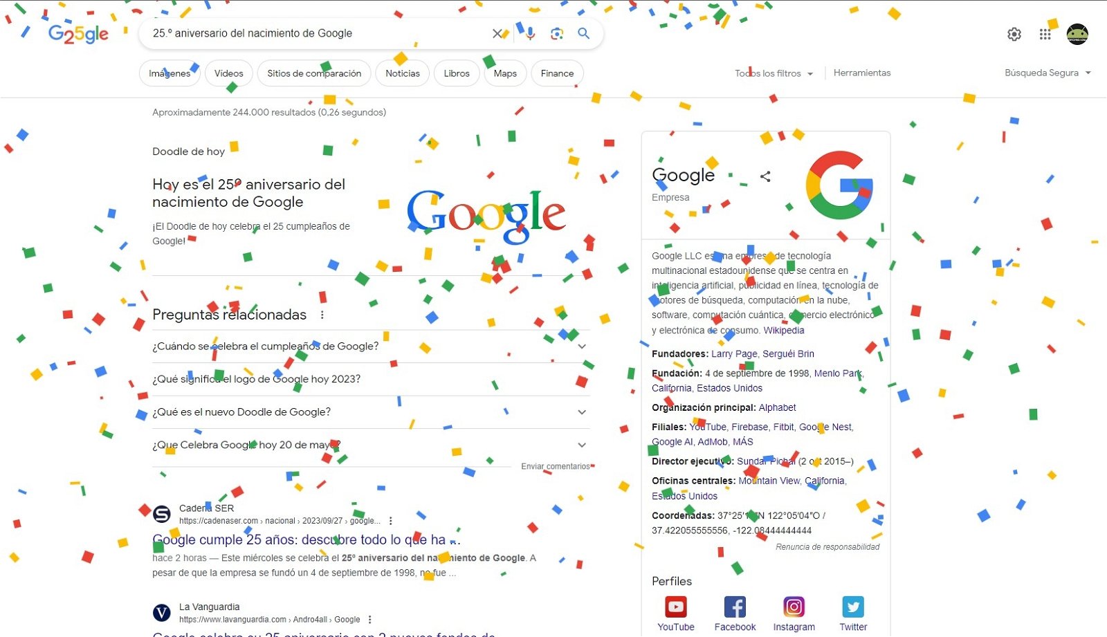 Google cumple 25 años y lo celebra con un genial Doodle que repasa todos los logos de su historia