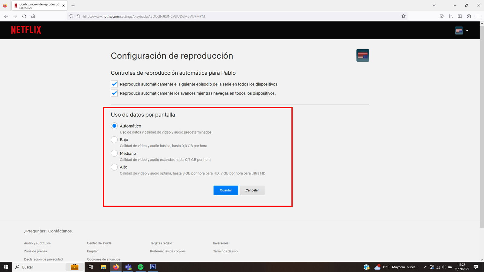 Escoge el uso de datos en Netflix