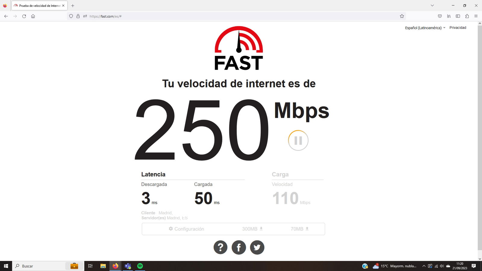 FAST - página para medir la conexión de Internet