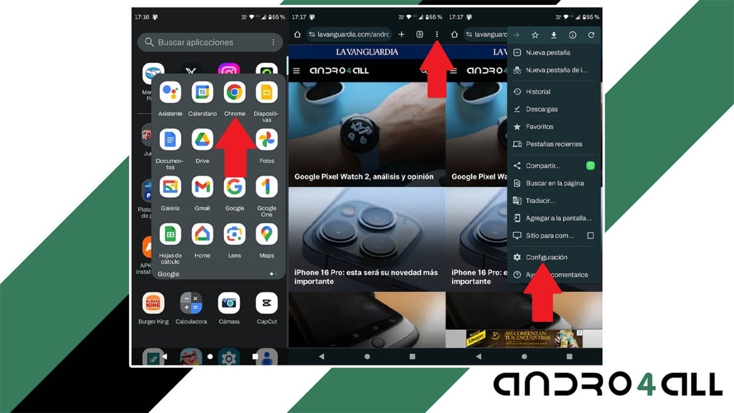 Acceder a los ajustes de Google Chrome en Android