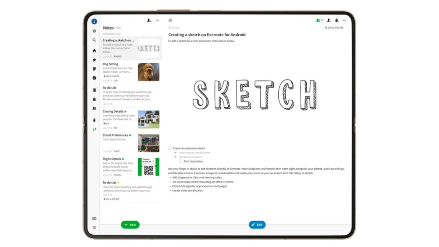 App Evernote en una tablet