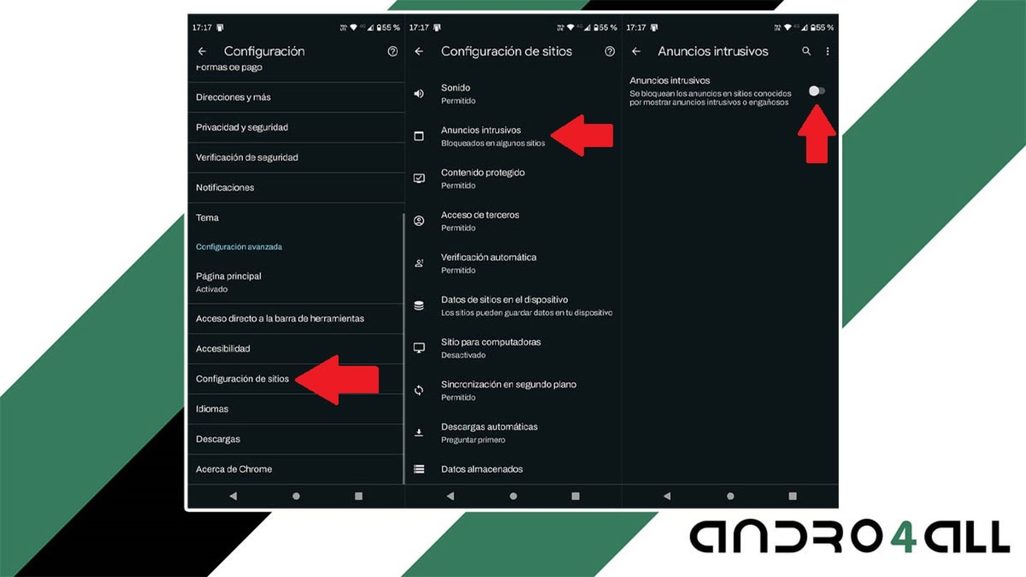 Bloquear anuncios intrusivos en Google Chrome para Android