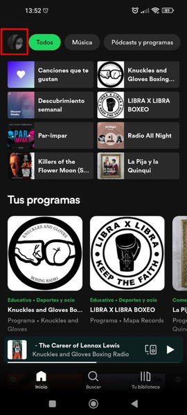 Captura de la aplicación de Spotify