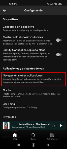 Captura de la aplicación de Spotify