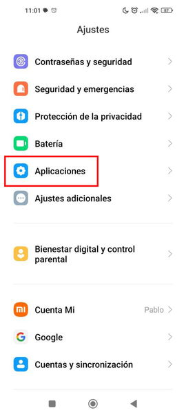 Ajustes de un móvil Xiaomi