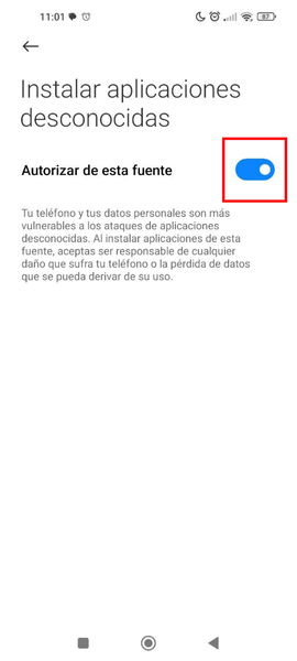 Autorizar aplicaciones de fuentes externas en Xiaomi