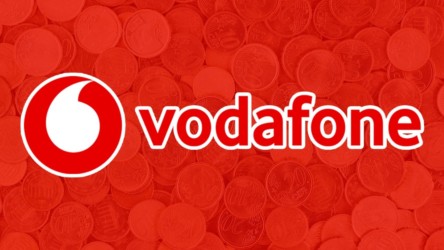 Logo de Vodafone con una pantalla roja y dinero detrás