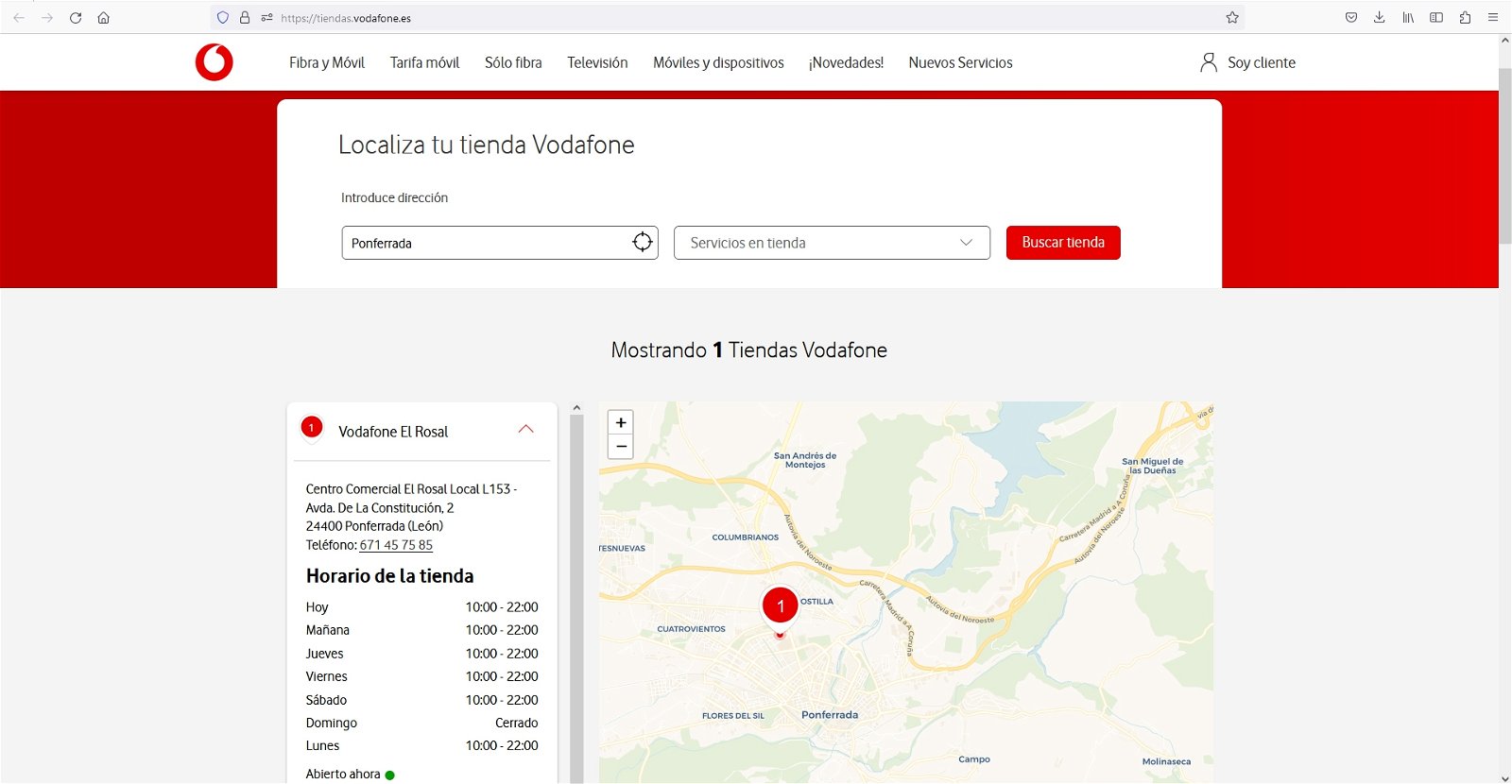 Localizador de tiendas de Vodafone