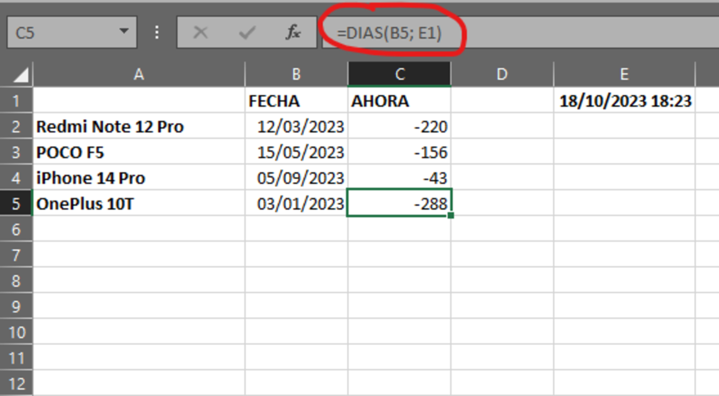 Excel DIAS AHORA