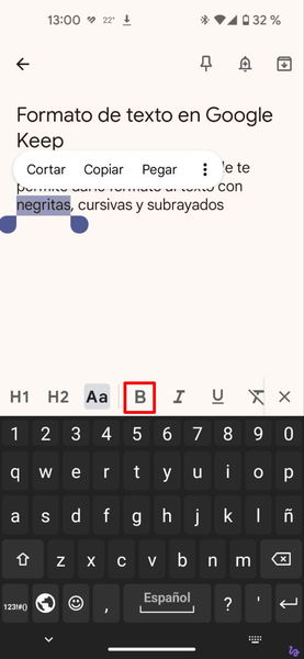 Cómo dar formato de texto a tus notas de Google Keep: negritas, cursivas y mucho más