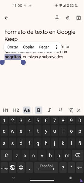 Cómo dar formato de texto a tus notas de Google Keep: negritas, cursivas y mucho más