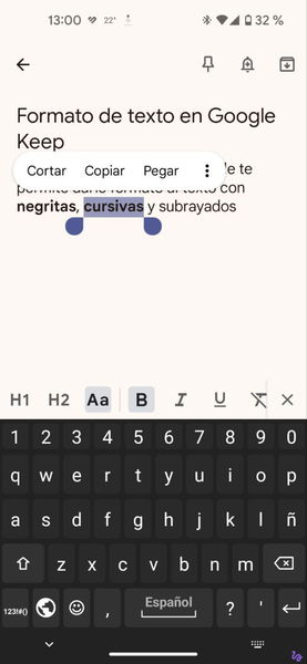 Cómo dar formato de texto a tus notas de Google Keep: negritas, cursivas y mucho más