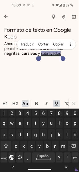 Cómo dar formato de texto a tus notas de Google Keep: negritas, cursivas y mucho más