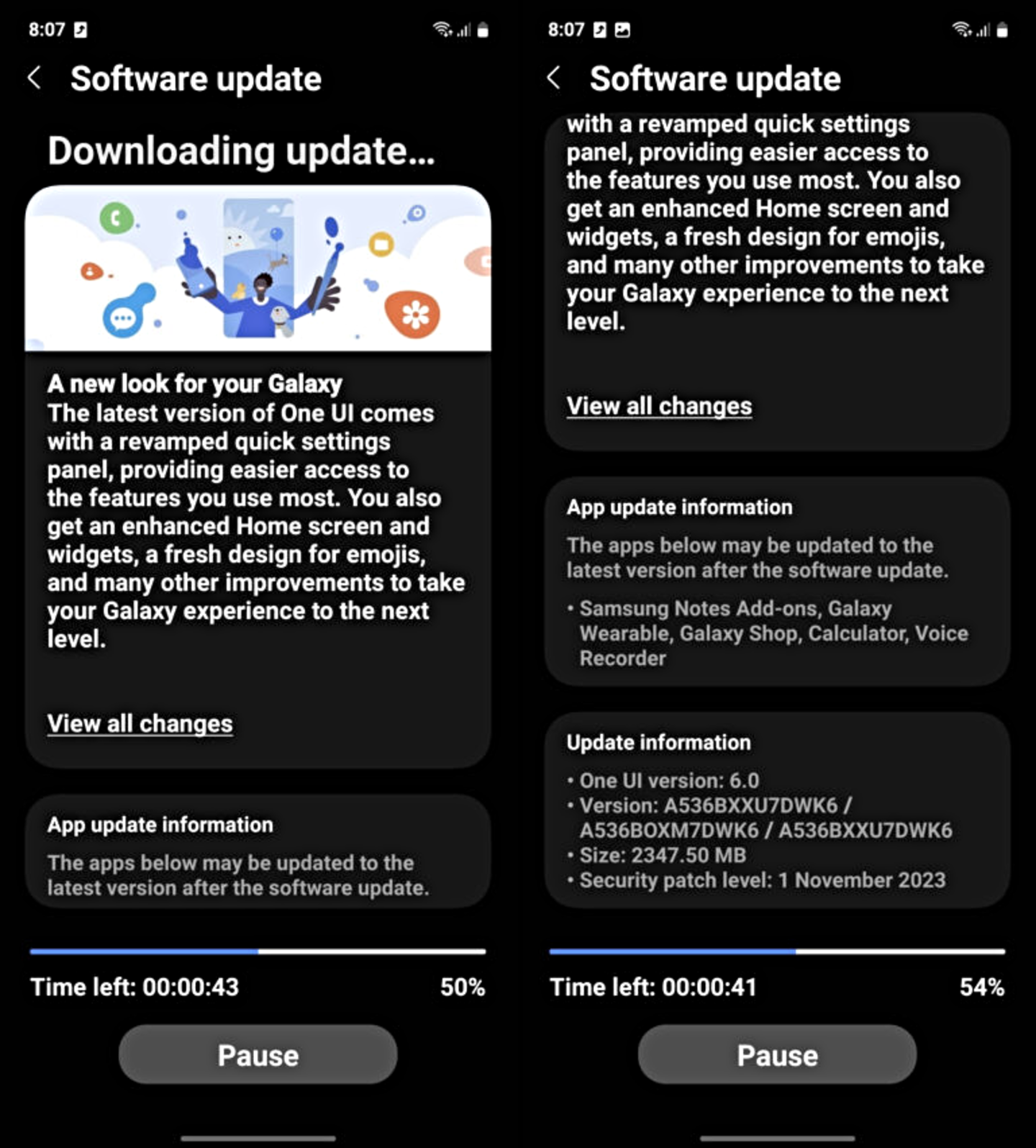 Actualización Android 14 en Galaxy A53