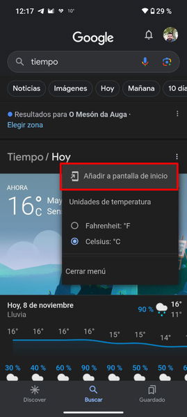 Como añadir un acceso directo a la app de tiempo de Google en la pantalla de inicio de tu Android