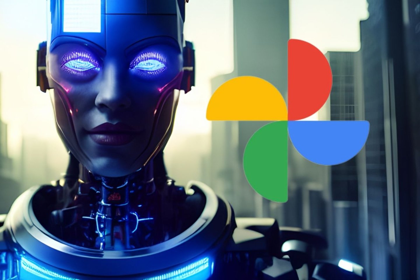 Robot junto al logotipo de Google Fotos