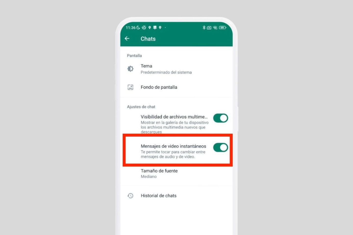 Cómo volver a activar los mensajes de vídeo instantáneos en Whatsap