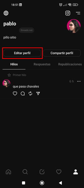 Cómo copiar el perfil de Instagram a Threads