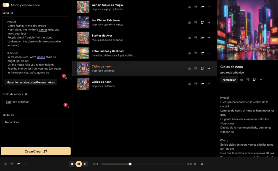 Crear canciones modo personalizado Suno
