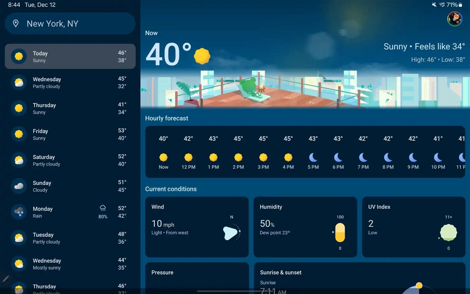 Rediseño de Google Weather en una tablet Samsung