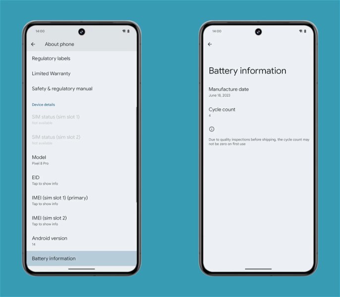 Información batería Android 14
