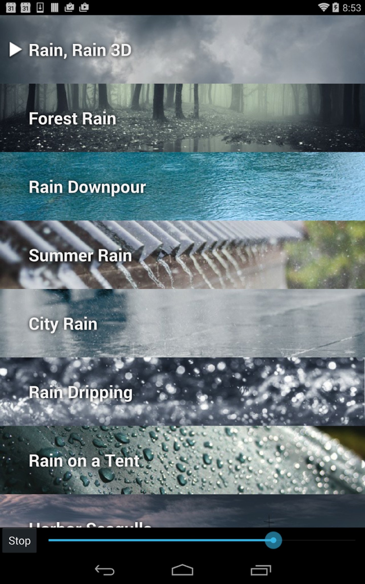 Captura de pantalla de la app Rain Rain Sleep Sounds
