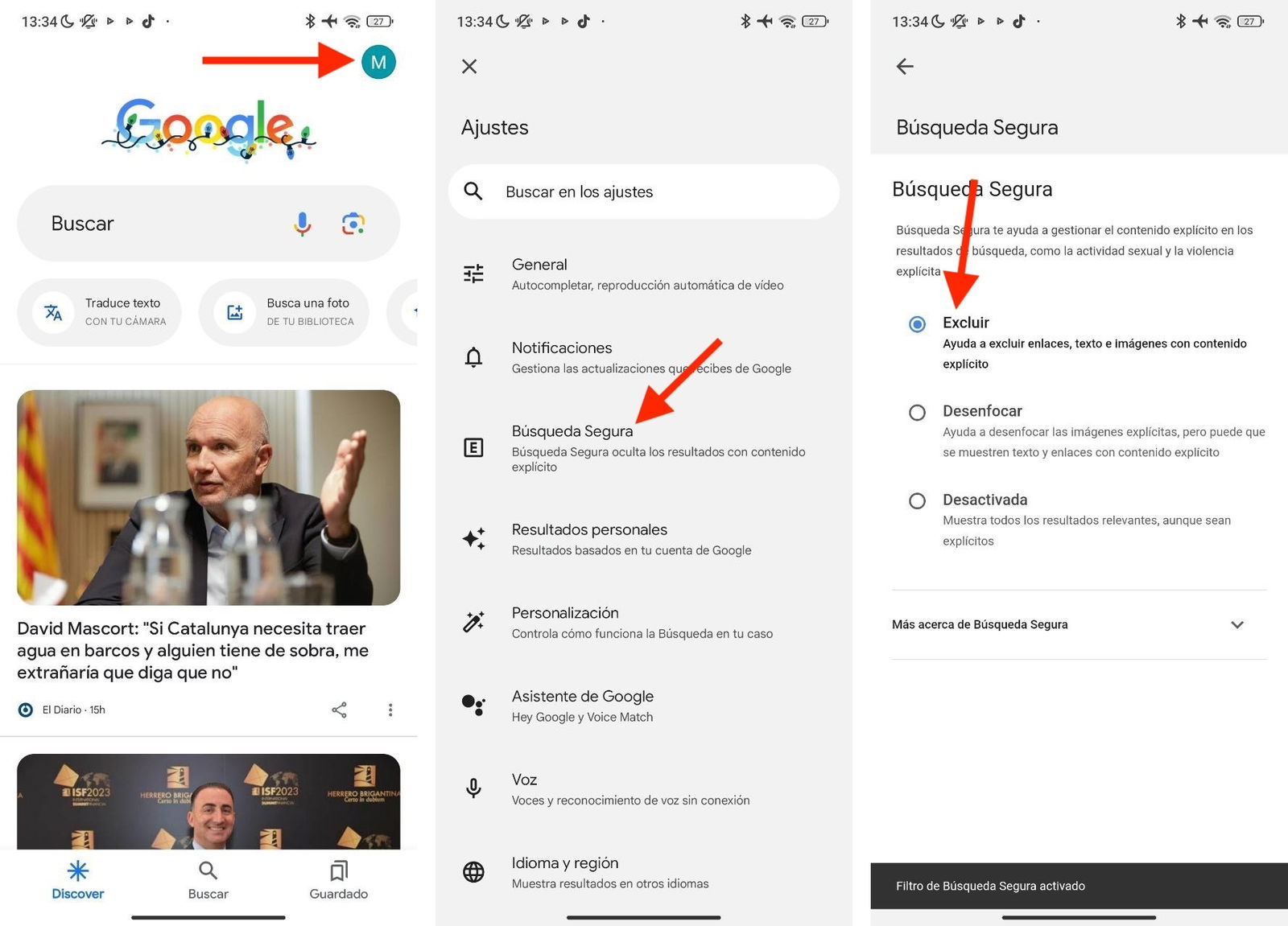 Cómo activar y desactivar la búsqueda segura de Google