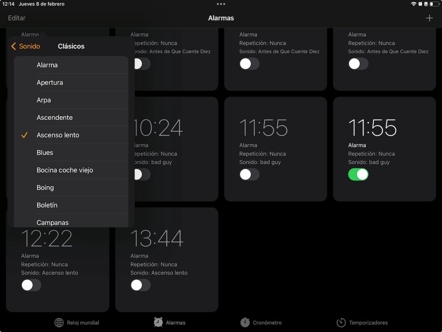 App Reloj en iPadOS