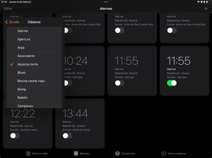 Aplicación de reloj en iPadOS