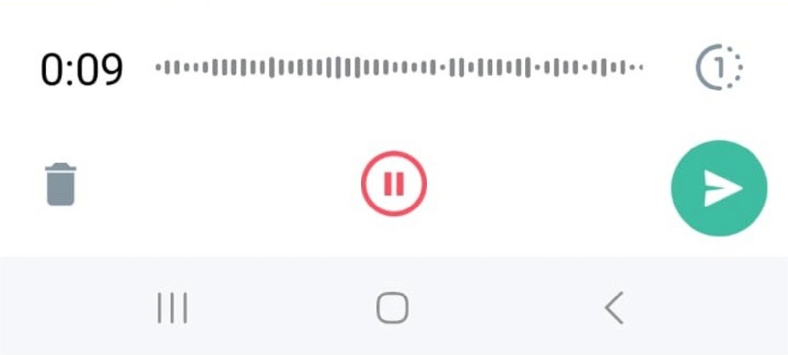 Grabación de audio de WhatsApp con el símbolo para que se escuche una vez.