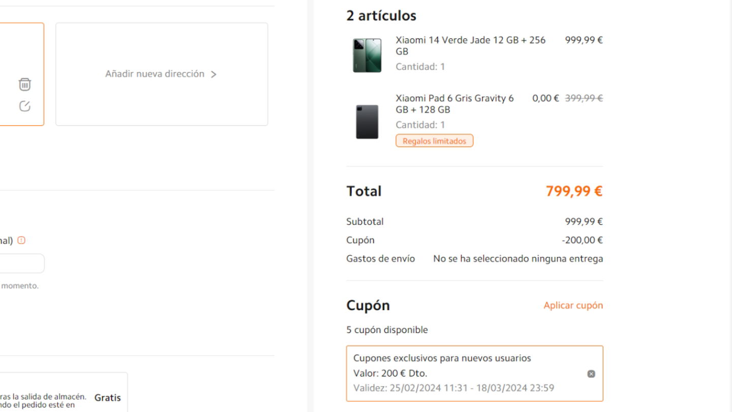Captura de la oferta del Xiaomi 14 y la Xiaomi Pad en la tienda de Xiaomi