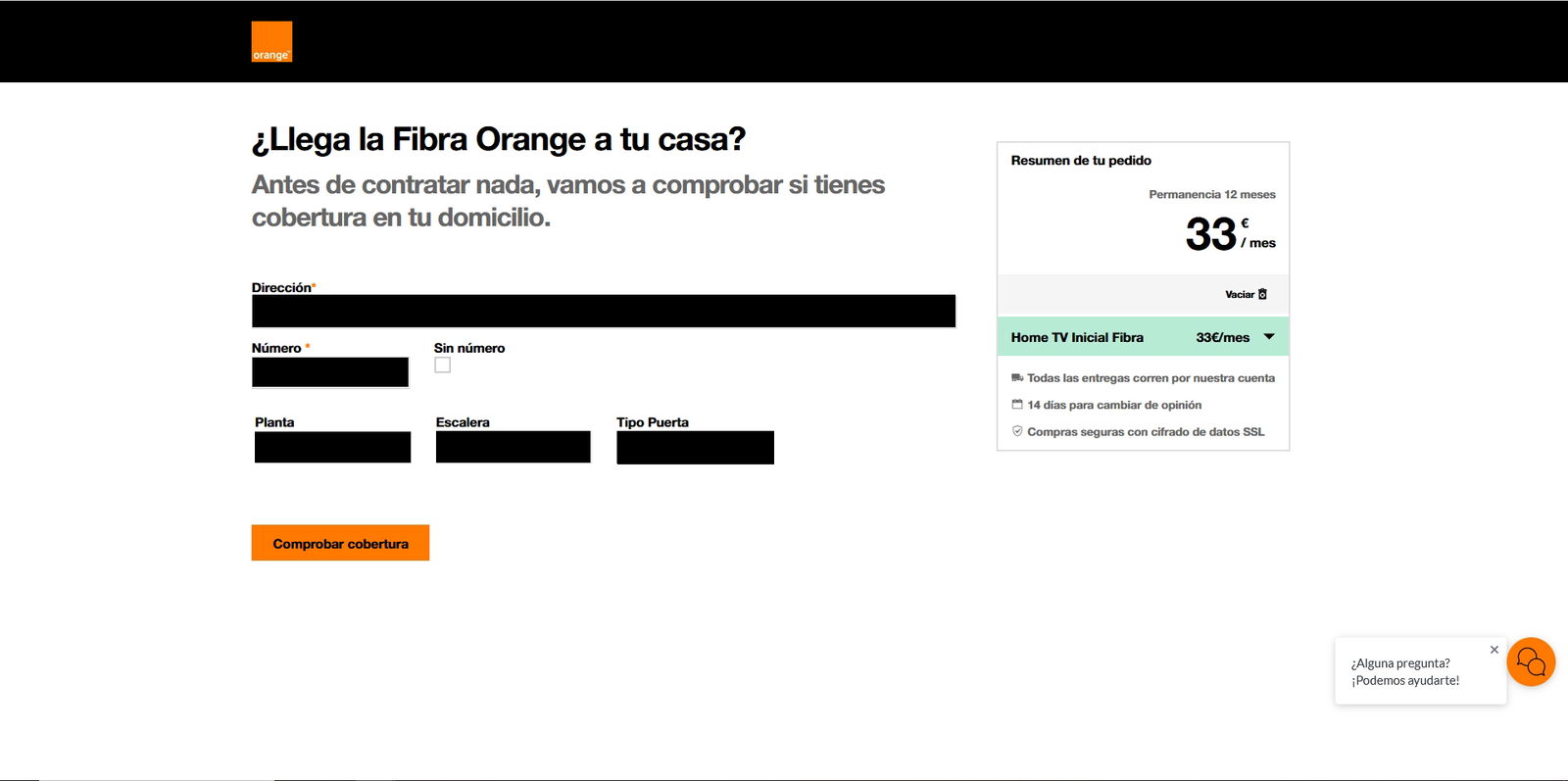 Comprobar cobertura de fibra Orange