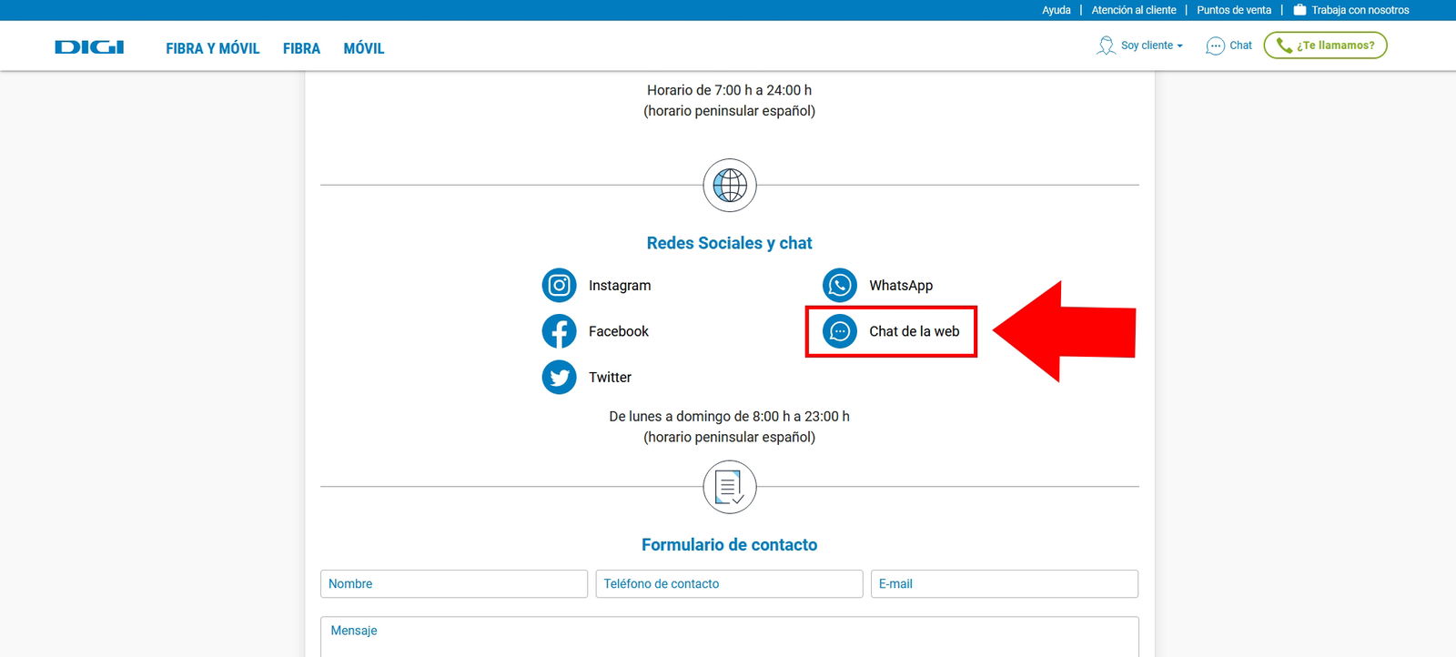 Cómo contactar con el servicio técnico de Digi