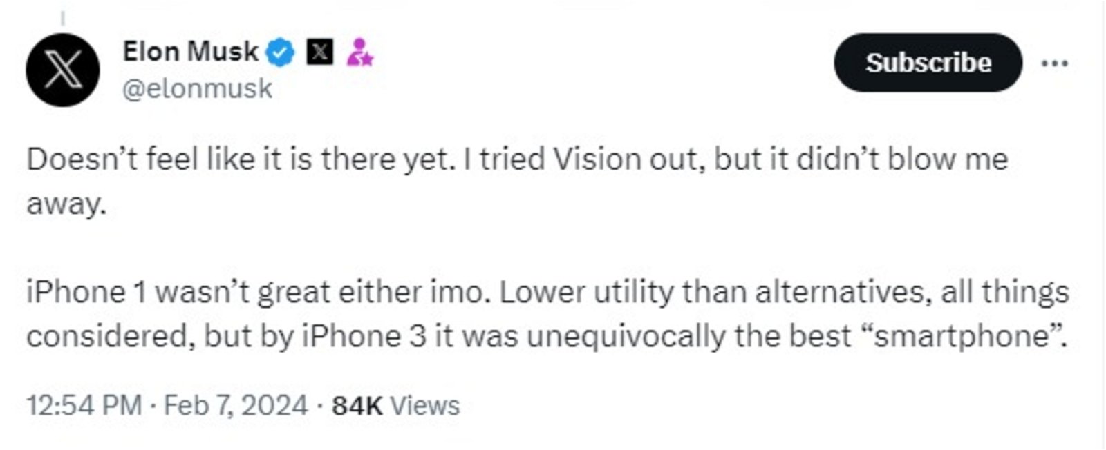 Elon Musk ya ha probado Apple Vision Pro: no cree que sea tan impresionante