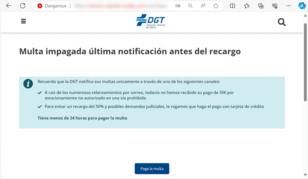 Este SMS no es la de DGT, es una estafa