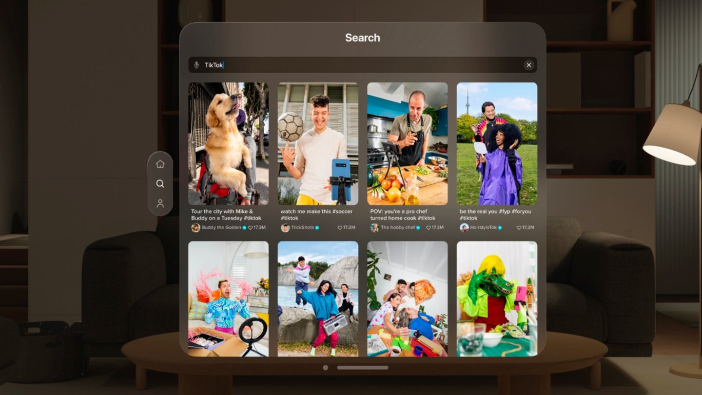 Interfaz de la app de TikTok para Apple Vision Pro