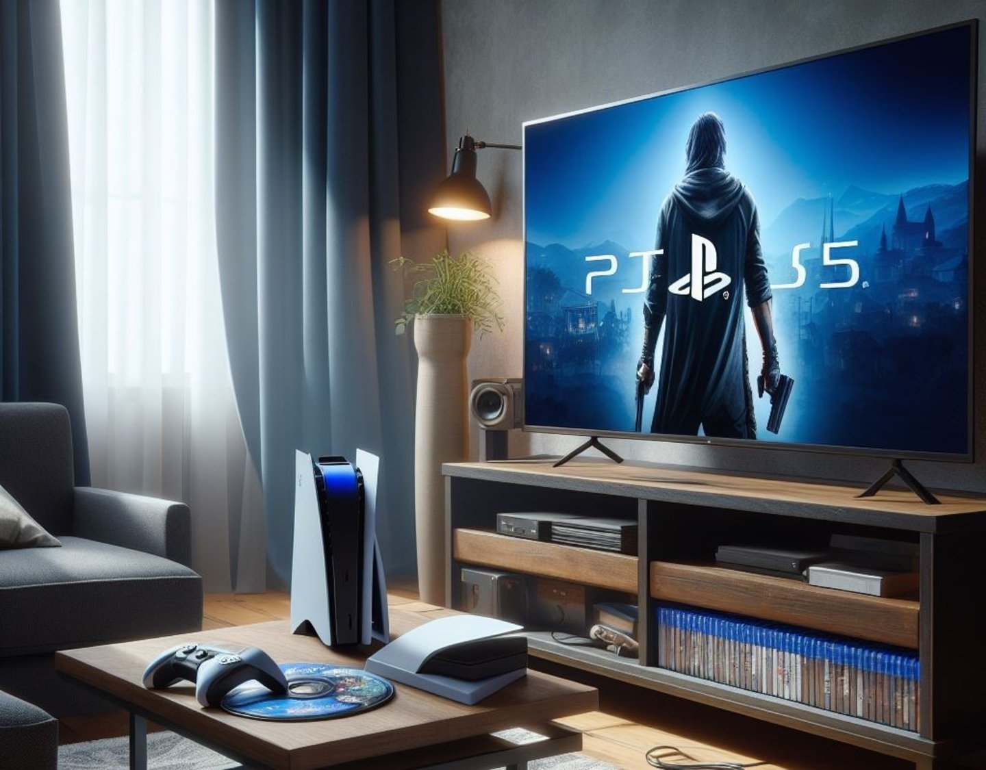 Imagen de una PlayStation 5 conectada a un televisor.
