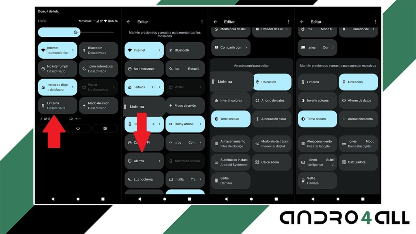 Quitar acceso directo a Linterna en panel de notificaciones Android