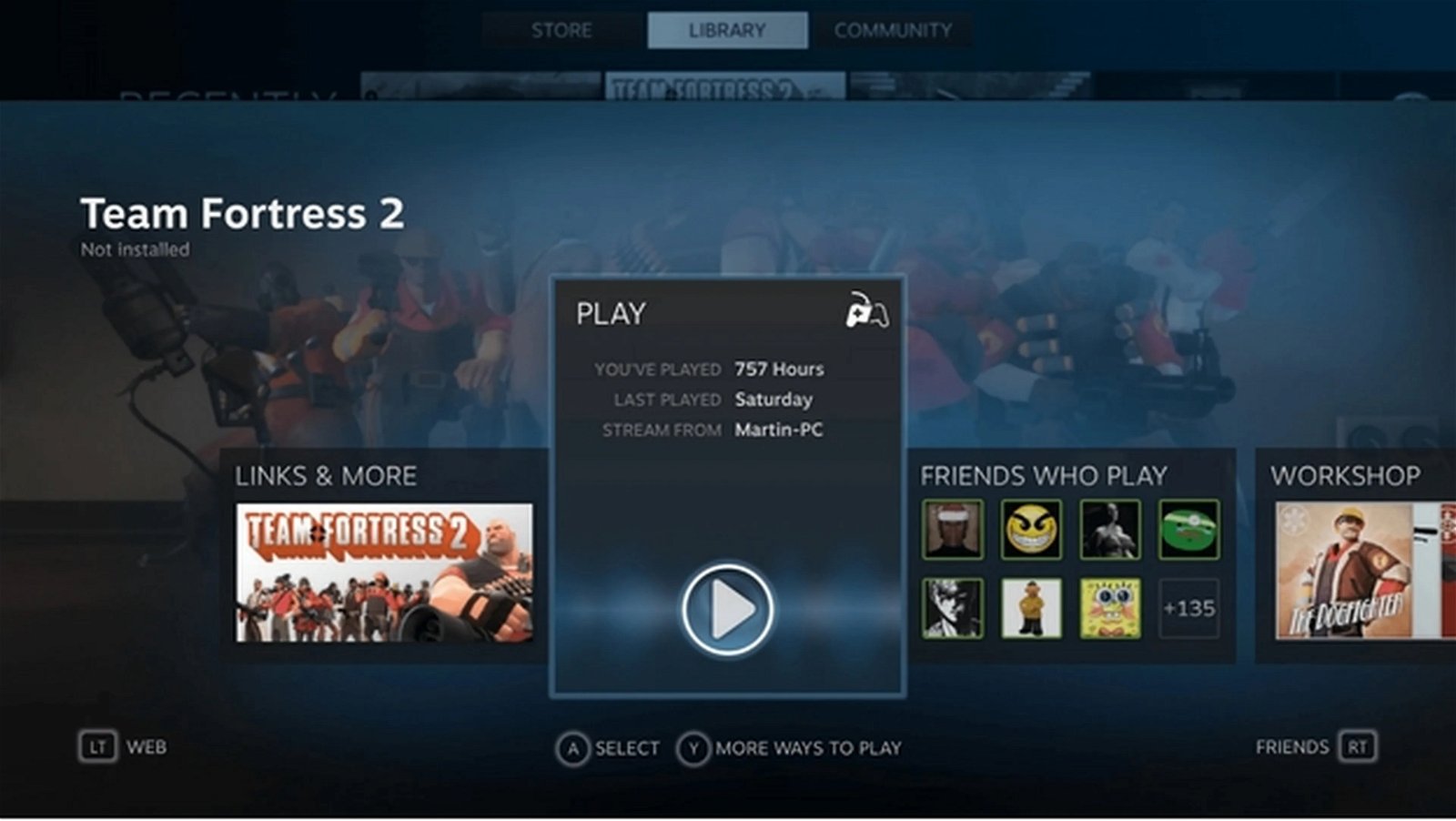 Captura de pantalla del sistema operativo SteamOS.