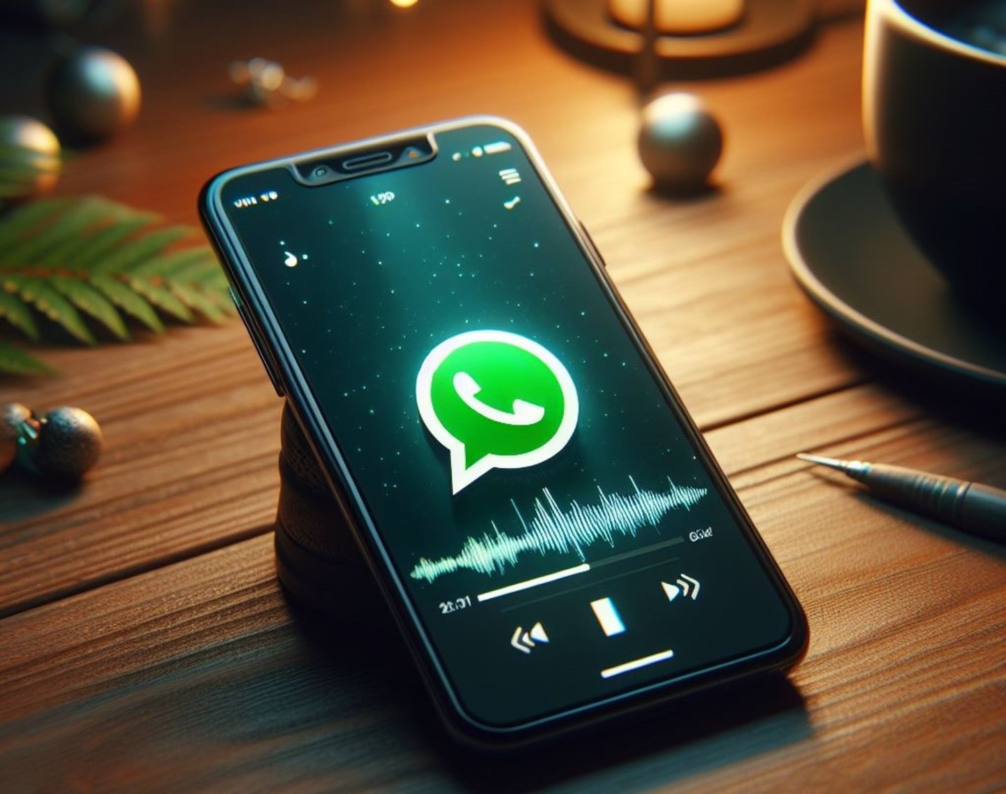 Móvil con un mensaje de audio de WhatsApp