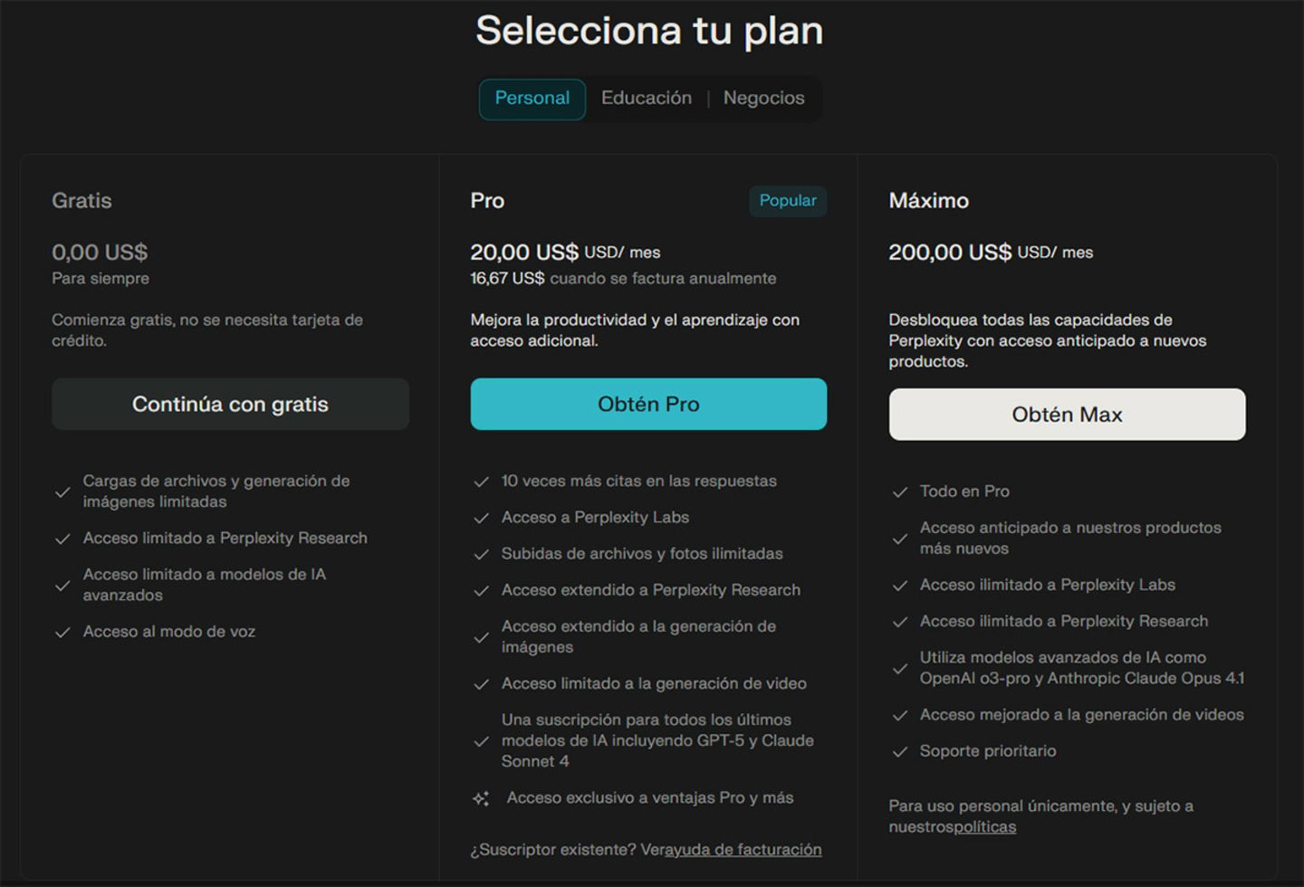 Cuánto cuesta Perplexity AI