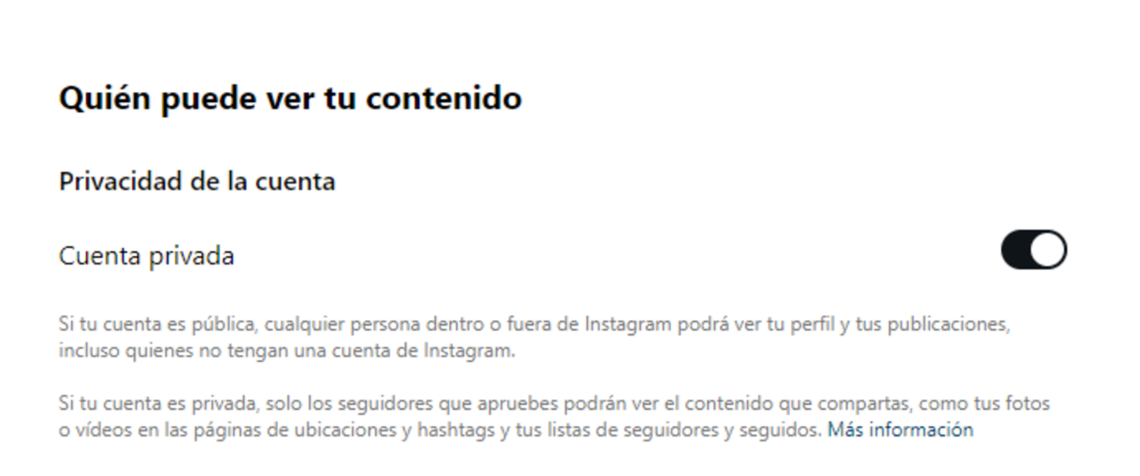 Botón para poner la cuenta de Instagram privada desde la web