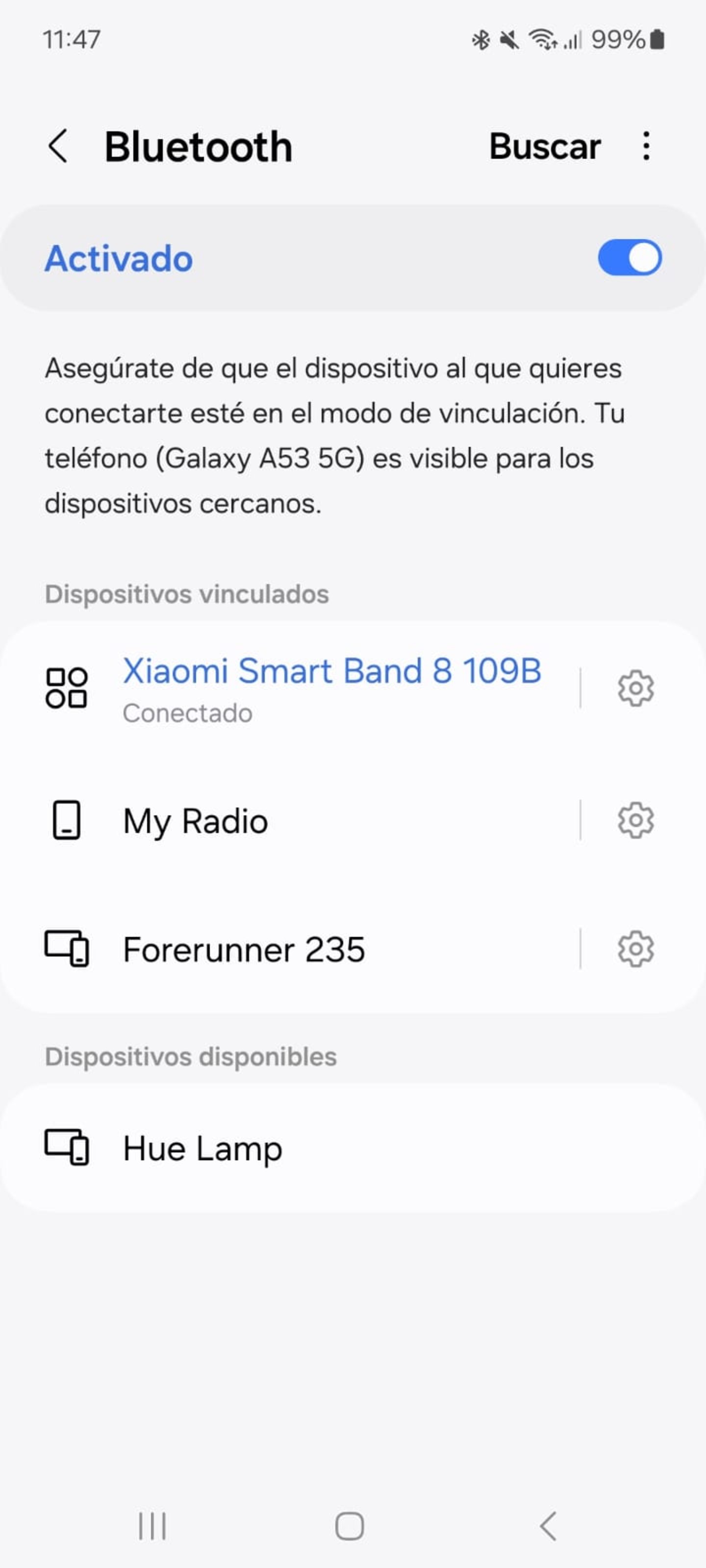 Lista de dispositivos para conectarse por Bluetooth
