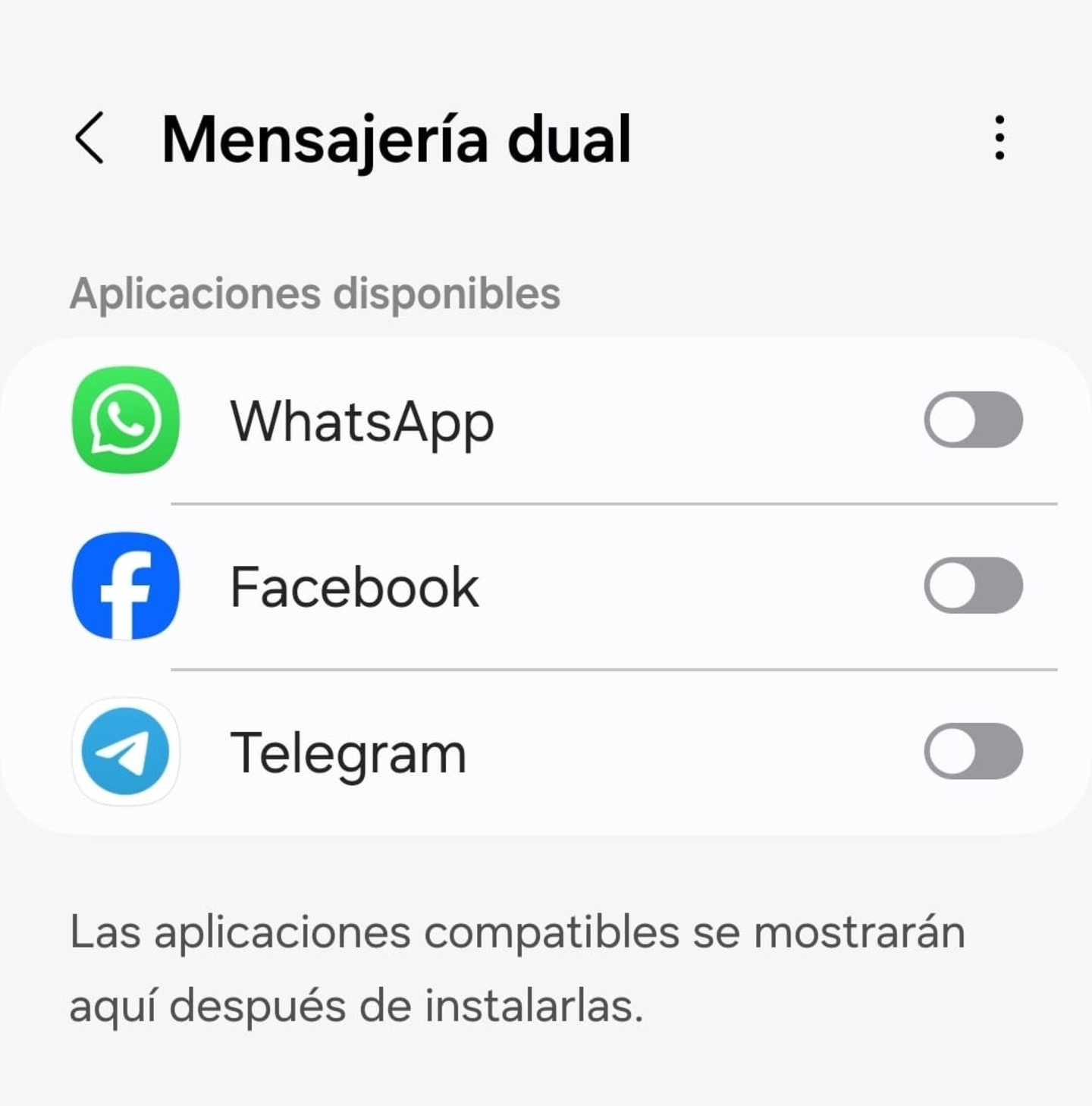 Menú para activar Dual Messenger en un móvil Samsung