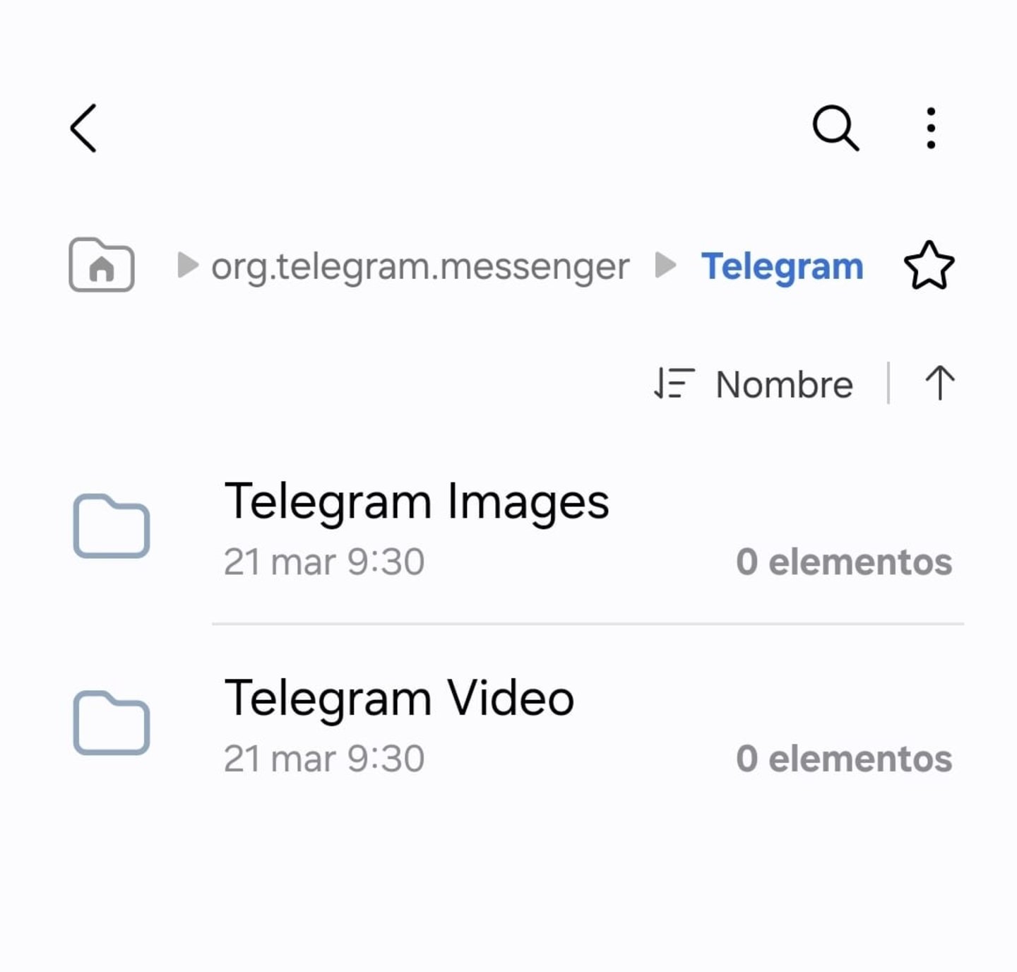 Carpeta de elementos multimedia en Telegram